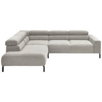 ECKSOFA inkl. Funktion Ottomane links  Hellgrau Feincord  - Hellgrau/Schwarz, Design, Textil/Metall (219/273cm) - Pure Home Lifestyle