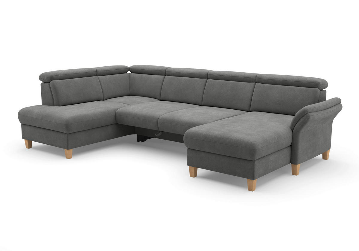 WOHNLANDSCHAFT Flachgewebe Grau  - Eichefarben/Grau, Konventionell, Holz/Textil (193/321/166cm) - Sit & More