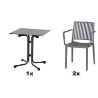 GARTENGARNITUR 3-teilig Stahl  - Anthrazit/Grau, Basics, Kunststoff/Metall (65/80/65cm) - Siena Garden