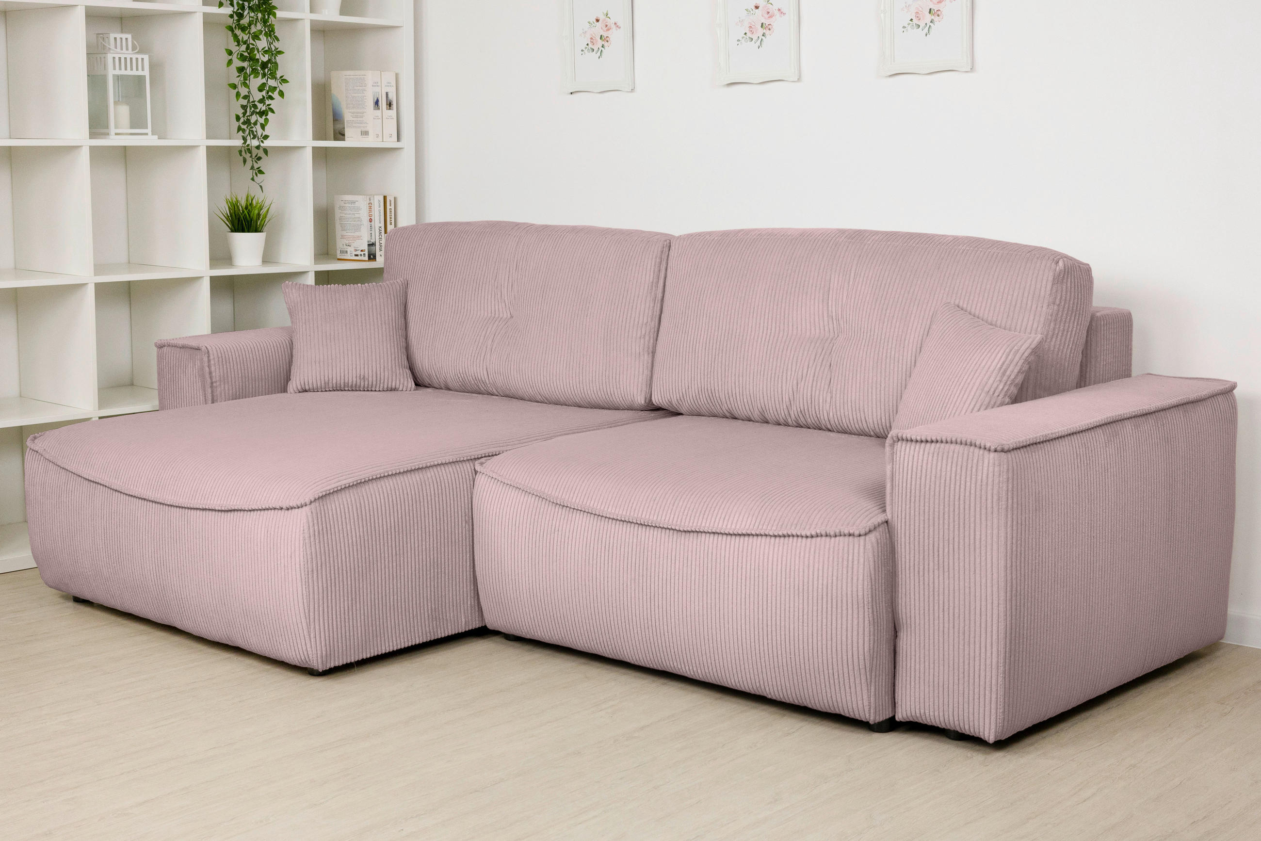 ECKSOFA Altrosa Cord  - Schwarz/Altrosa, KONVENTIONELL, Kunststoff/Textil (148/265cm) - Carryhome