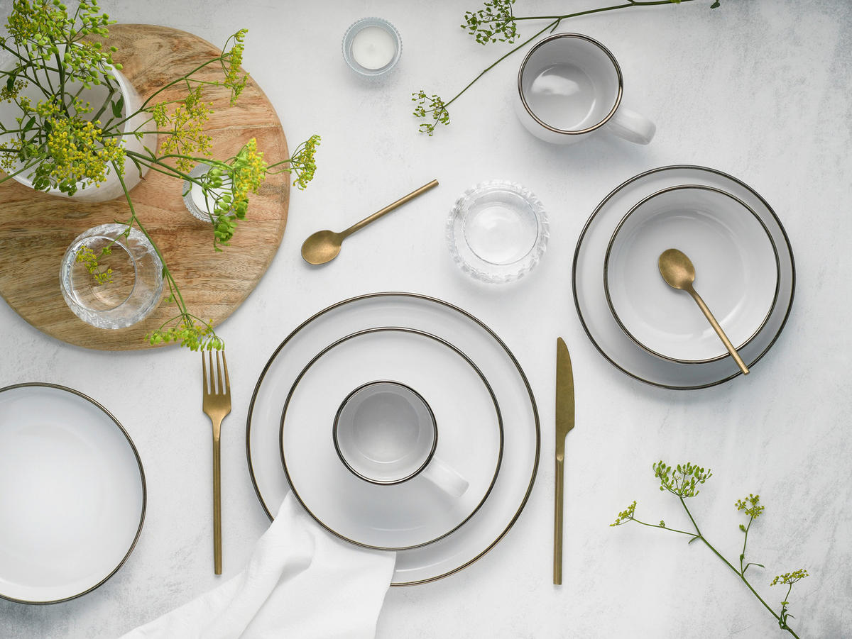 KOMBISERVICE Weiß, Goldfarben Nordic Festive Weiss 16-teilig 4 Personen  - Goldfarben/Weiß, Basics, Keramik - Creatable