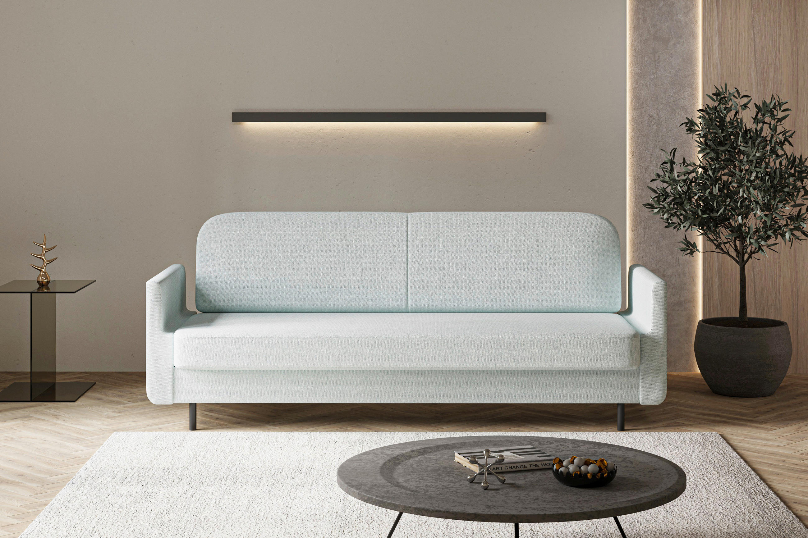 SCHLAFSOFA CLOUDY Hellblau  inkl. Schlaffunktion, Rücken echt, Stauraum  - Hellblau, Design, Textil/Metall (221/87/84cm) - MID.YOU