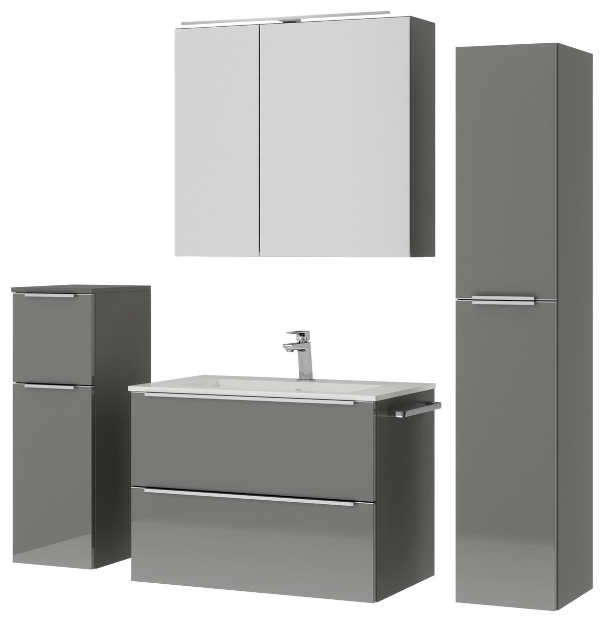 BADEZIMMER 5-teilig  in 141 cm  - Schieferfarben/Edelstahlfarben, MODERN, Holzwerkstoff/Stein (141cm) - Nobilia