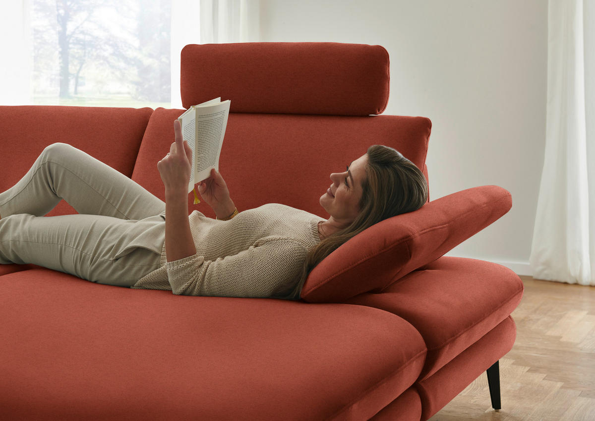 WOHNLANDSCHAFT  in Chenille, Flachgewebe Terracotta  - Terracotta/Schwarz, Design, Textil/Metall (208/344/180cm) - Dieter Knoll