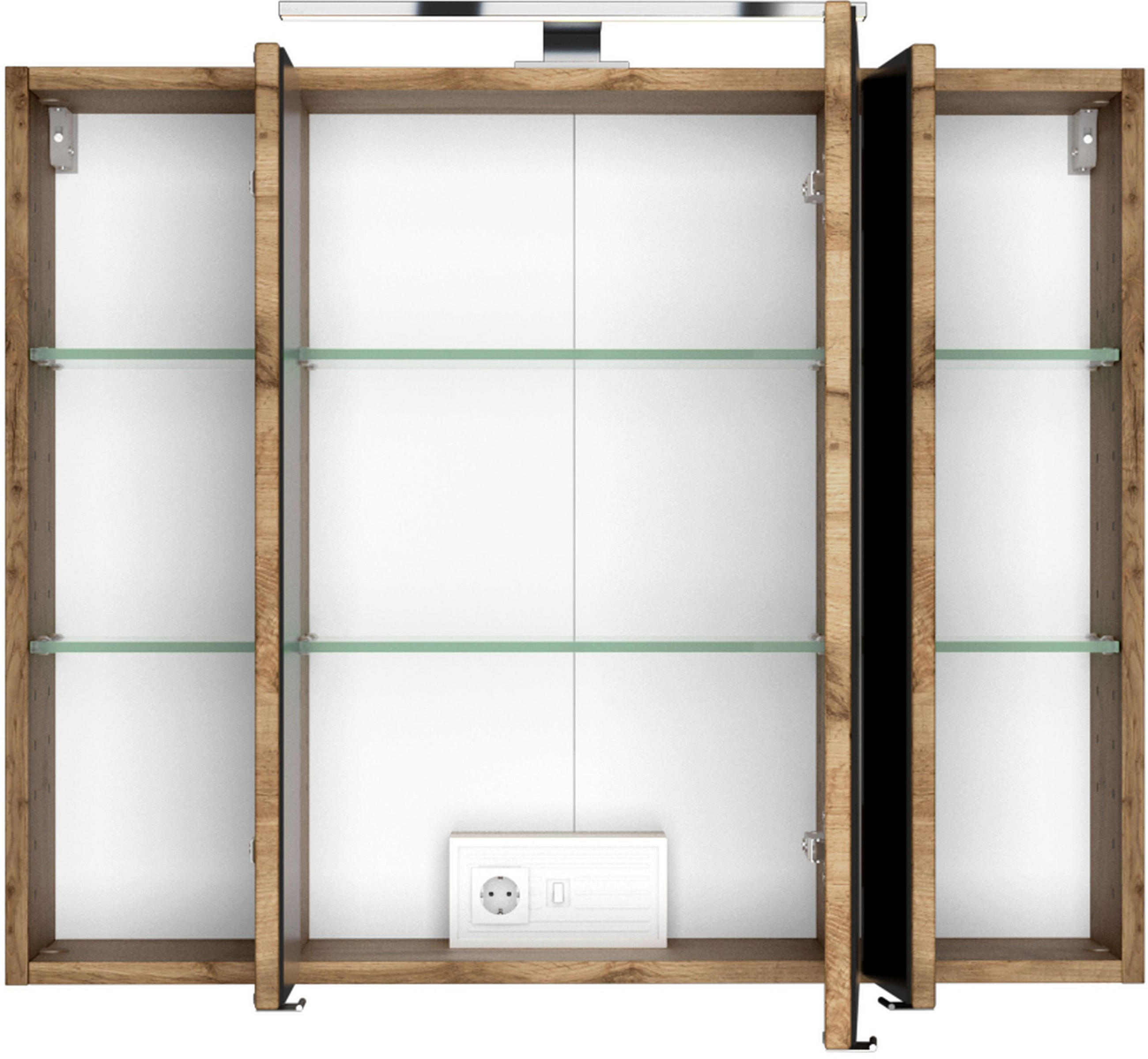Thumbnail - Held Spiegelschrank Lucca, Eiche Wotan, Metall, 6 Fächer, 80x66x20 cm, Typenauswahl, individuell planbar, Badezimmer, Ba...