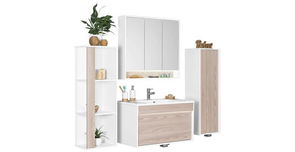 BADEZIMMER  in 90 cm  - Eschefarben/Weiß, KONVENTIONELL, Glas/Holzwerkstoff (90cm) - Voleo