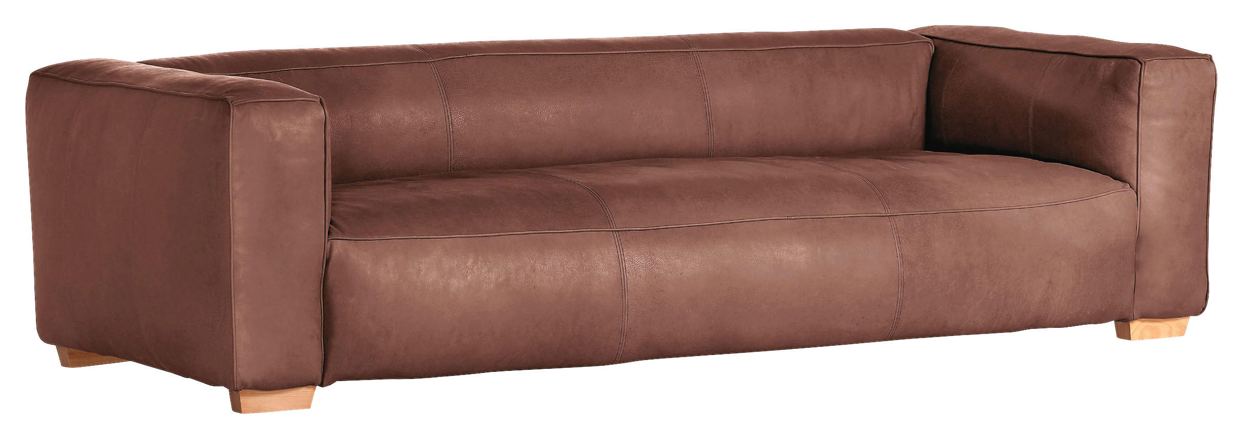 3-SITS SOFFA i äkta läder brun  - brun/naturfärgad, Klassisk, läder/trä (255/70/110cm) - Livetastic