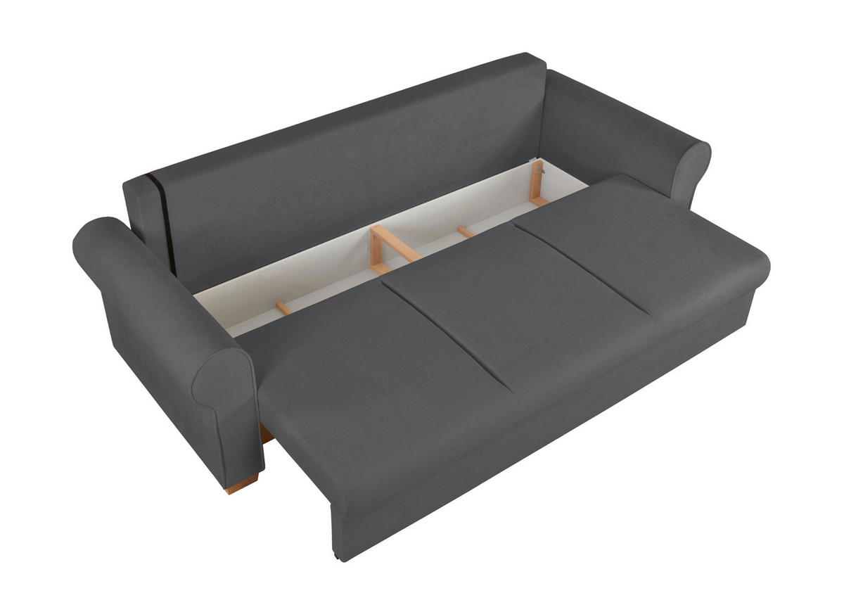 SCHLAFSOFA in Bouclé Dunkelgrau  - Dunkelgrau/Buchefarben, Design, Holz/Textil (240/94/98cm) - MID.YOU