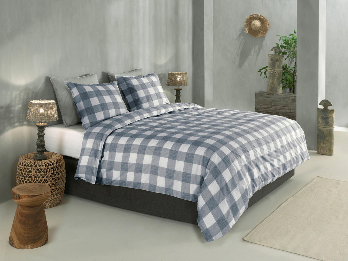 BETTWÄSCHE 2-teilig Quattro-di-Lino Renforcé 135/200 cm  - Petrol, Basics, Textil (135/200cm)