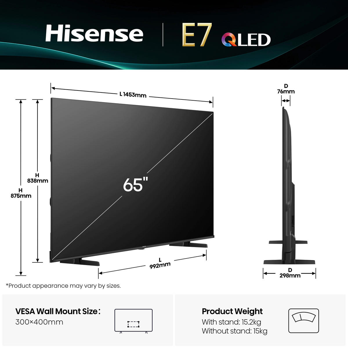 FERNSEHER - Schwarz, Basics, Kunststoff (145,3/83,8/7,6cm) - Hisense