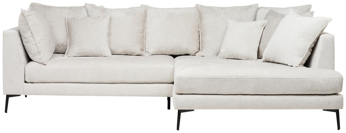 ECKSOFA in Chenille Beige  - Beige/Schwarz, Design, Textil/Metall (289/170cm) - Stylife