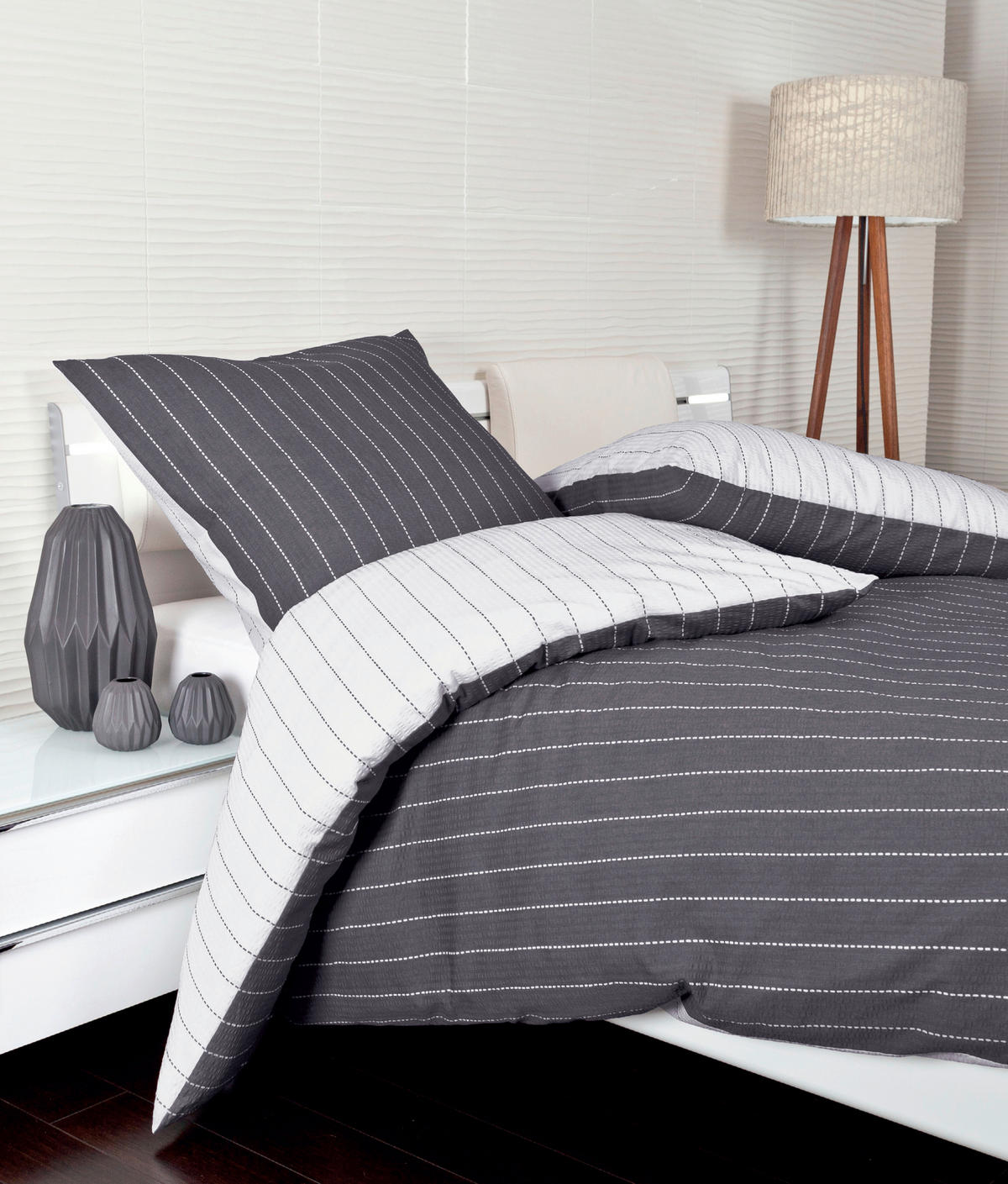 WENDEBETTWÄSCHE TANGO Seersucker 200/220 cm  - Titanfarben, Basics, Textil (200/220cm) - Janine