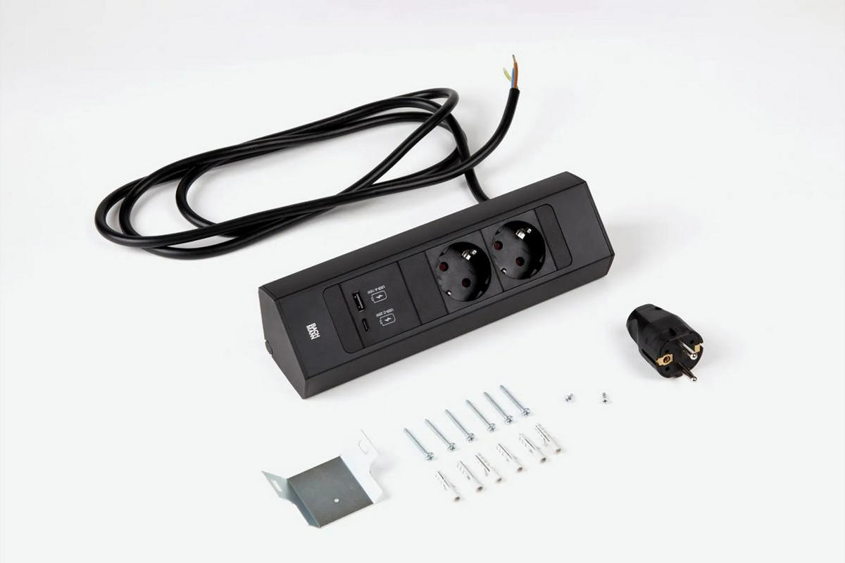 STECKDOSENELEMENT - Schwarz, Basics, Kunststoff (23,5/7,8/7,8cm) - HKT