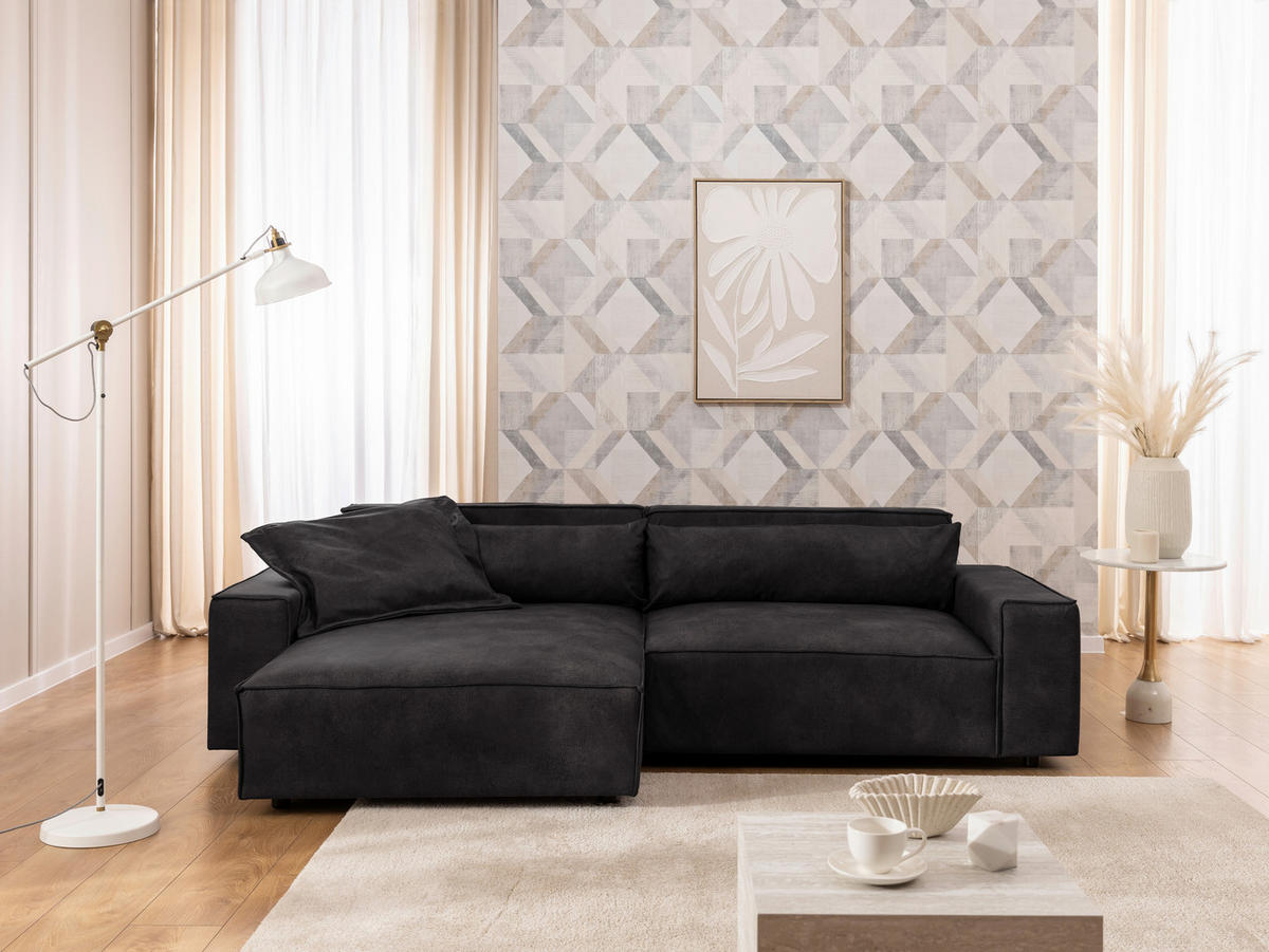 ECKSOFA Curduroy in Lederlook Anthrazit Rückenkissen  251/142 cm  - Anthrazit/Schwarz, Design, Kunststoff/Textil (251/142cm) - P & B