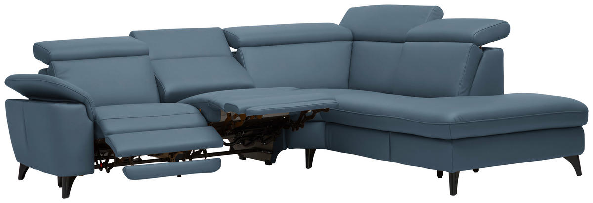 ECKSOFA in Echtleder Blau  - Blau/Schwarz, Design, Leder/Metall (285/239cm) - Cantus