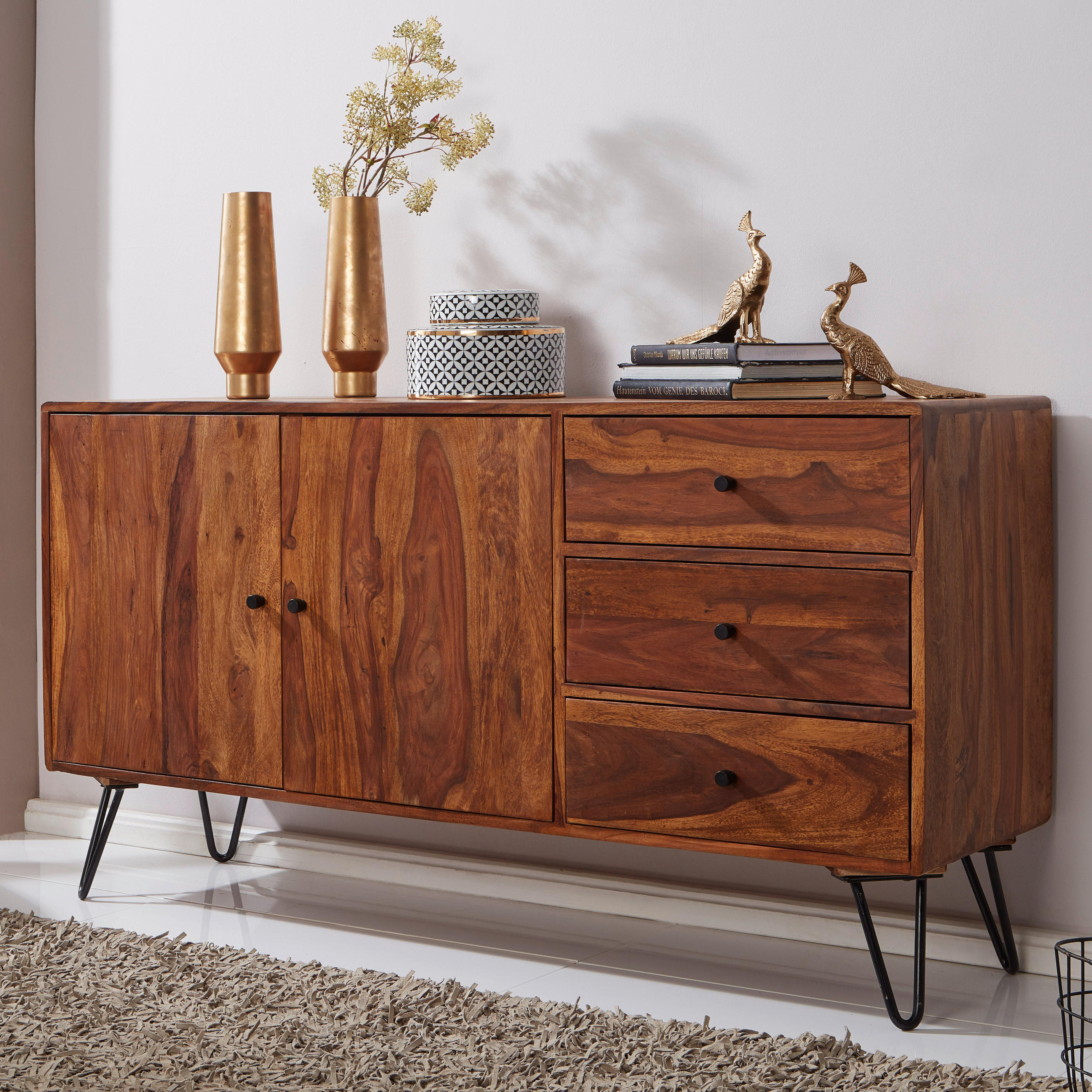 SIDEBOARD  in 145/75/40 cm  - Sheeshamfarben/Schwarz, Design, Holz/Metall (145/75/40cm) - MID.YOU