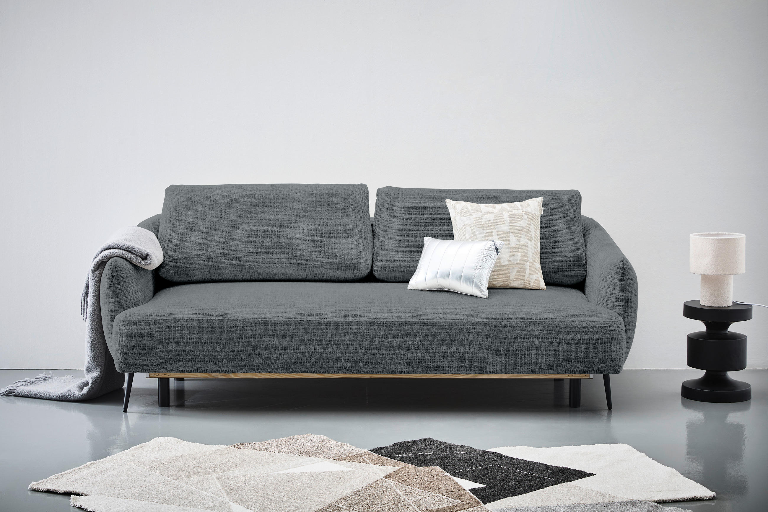 SCHLAFSOFA in Chenille Dunkelgrau  - Dunkelgrau/Schwarz, Konventionell, Textil/Metall (228/75/98cm) - Carryhome