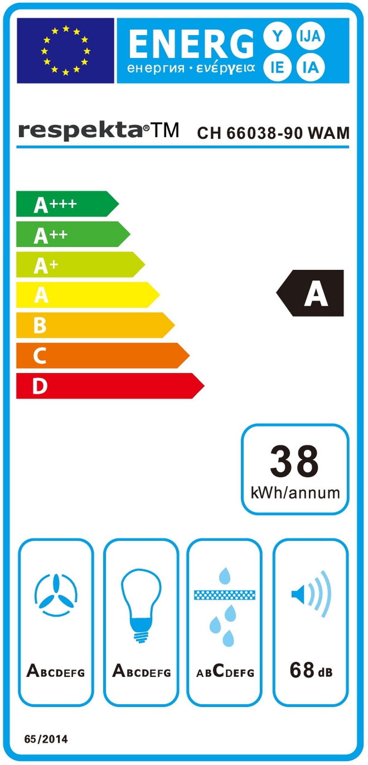 DUNSTABZUGSHAUBE CH66038-90WAM  - Weiß, Trend, Glas/Metall (89,5/34,5-109,5/38,5cm) - Respekta