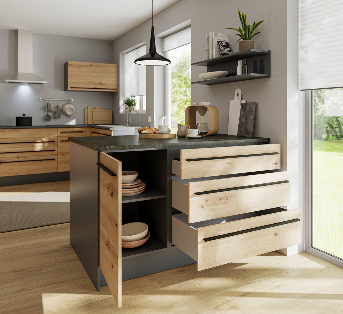 KÖKSÖ   i antracit, ek Artisan  - svart/ek Artisan, Basics, trämaterial/plast (145/90/90cm) - MID.YOU
