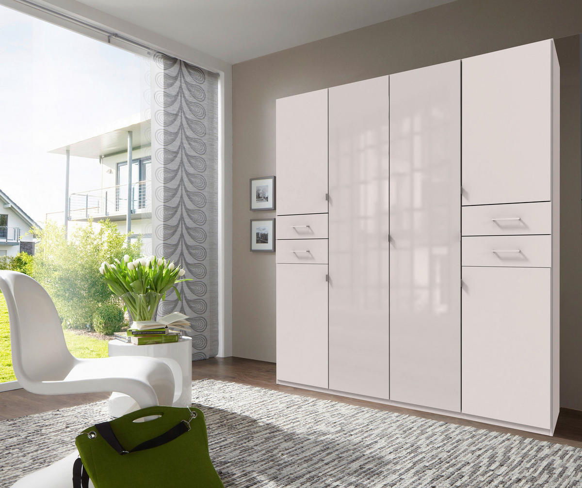 KLEIDERSCHRANK 180/208/58 cm 6-türig Weiß  - Silberfarben/Weiß, KONVENTIONELL, Glas/Holzwerkstoff (180/208/58cm) - Boxxx