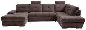 WOHNLANDSCHAFT Braun Webstoff  - Chromfarben/Braun, KONVENTIONELL, Kunststoff/Textil (184/341/216cm) - Hom`in