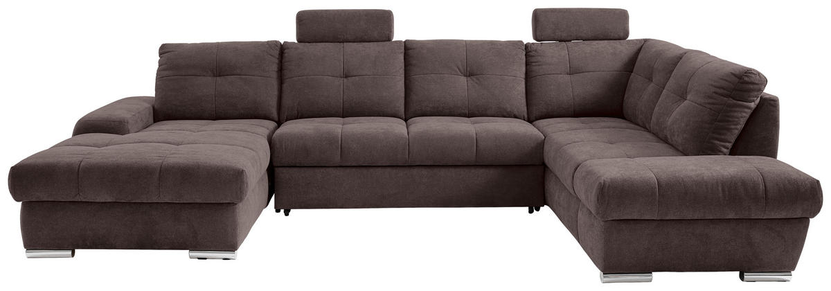 WOHNLANDSCHAFT Braun Webstoff  - Chromfarben/Braun, KONVENTIONELL, Kunststoff/Textil (184/341/216cm) - Hom`in
