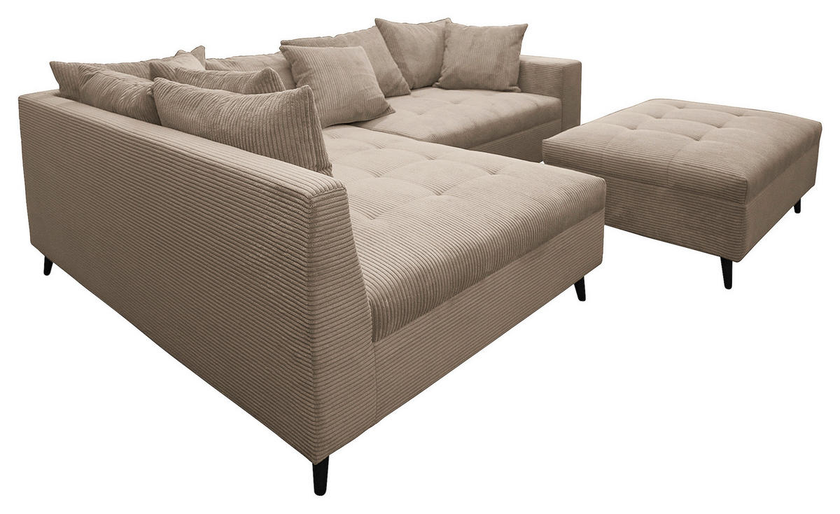 Ecksofa inkl. Hocker in Cord Hellbraun  - Hellbraun/Schwarz, Design, Holz/Textil (174/247cm) - MID.YOU