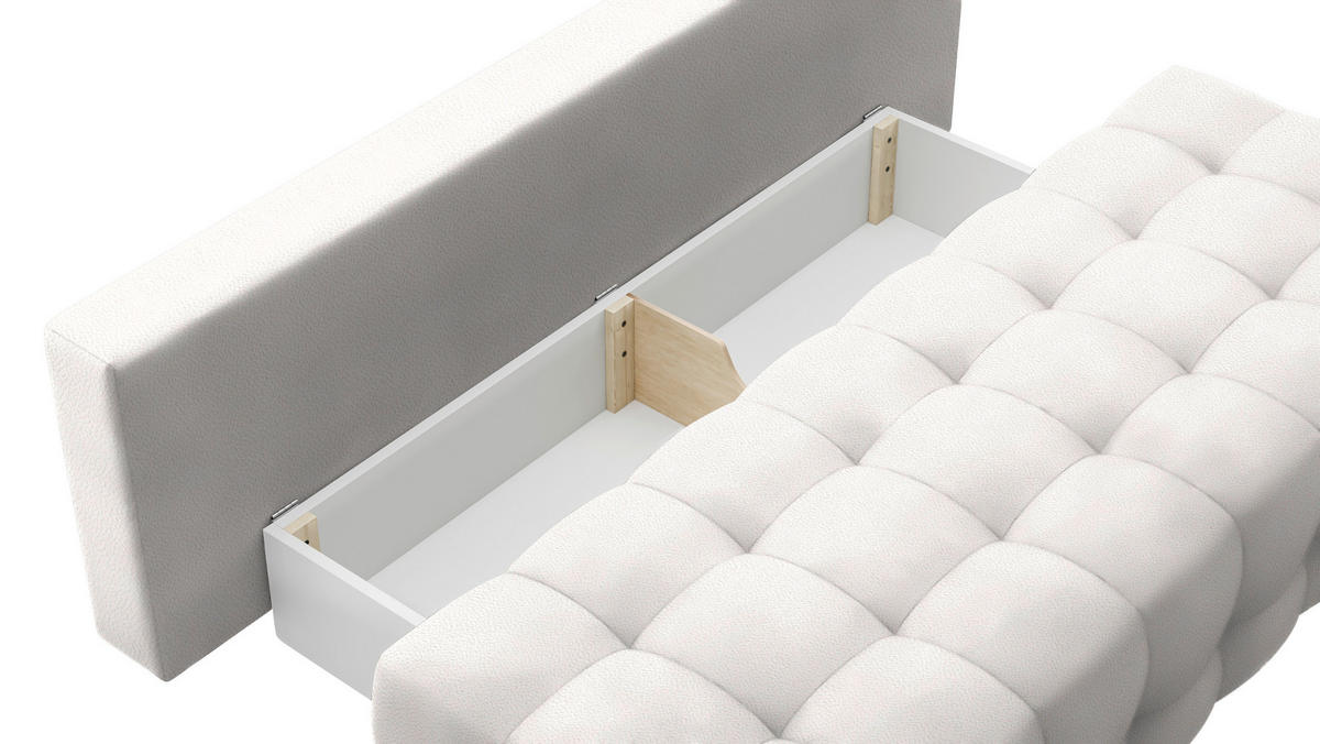 SCHLAFSOFA in Chenille, Plüsch Creme  - Creme/Schwarz, KONVENTIONELL, Kunststoff/Textil (209/96/100cm) - Stylife