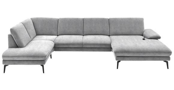 WOHNLANDSCHAFT in Velours Hellgrau - Hellgrau/Schwarz, Design, Textil/Metall (208/344/180cm) - Dieter Knoll