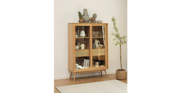 HIGHBOARD furniert Eichefarben, Naturfarben Einlegeböden  - Eichefarben/Naturfarben, Trend, Naturmaterialien/Glas (90/160/45cm) - Carryhome