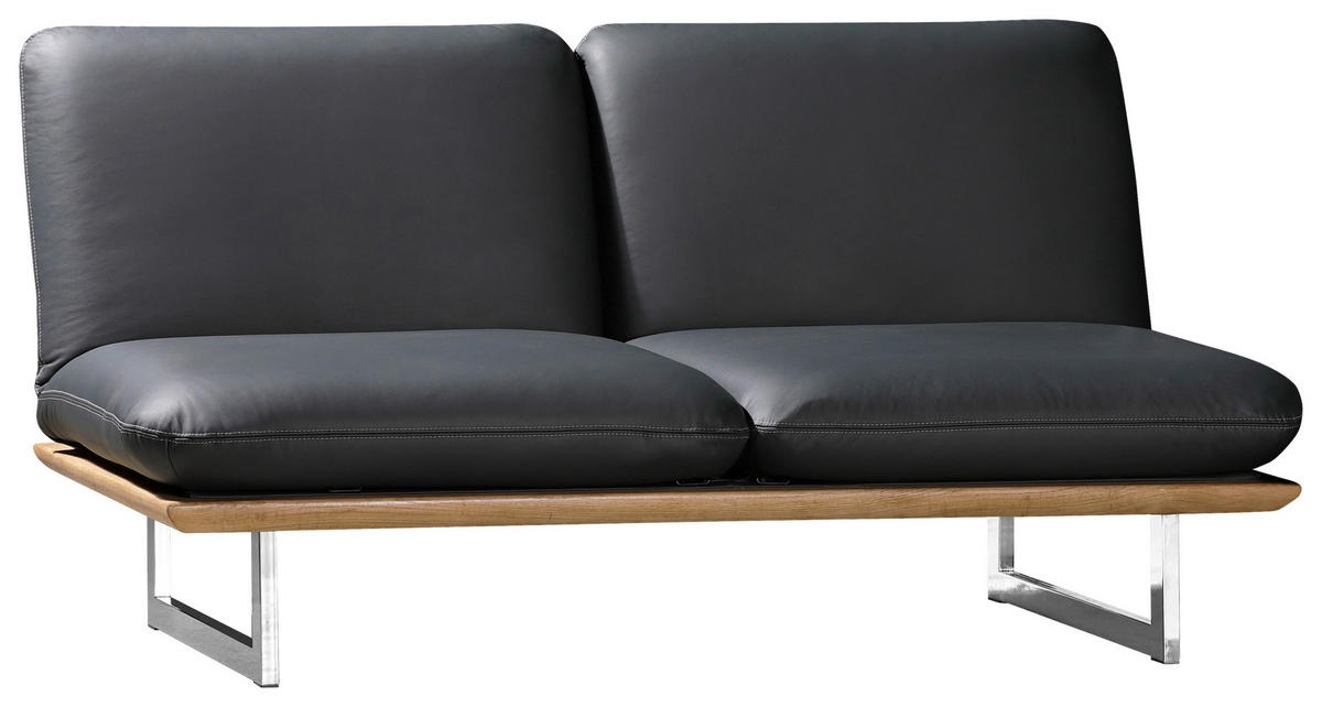 SCHLAFSOFA in Echtleder Schwarz  - Chromfarben/Schwarz, Design, Leder/Holz (164/92/90cm) - Dieter Knoll