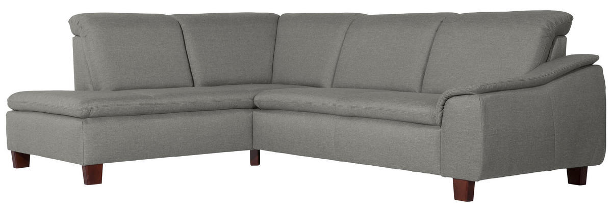 ECKSOFA in Flachgewebe Hellgrau  - Nussbaumfarben/Hellgrau, Design, Holz/Textil (247/82/187cm) - Max Winzer