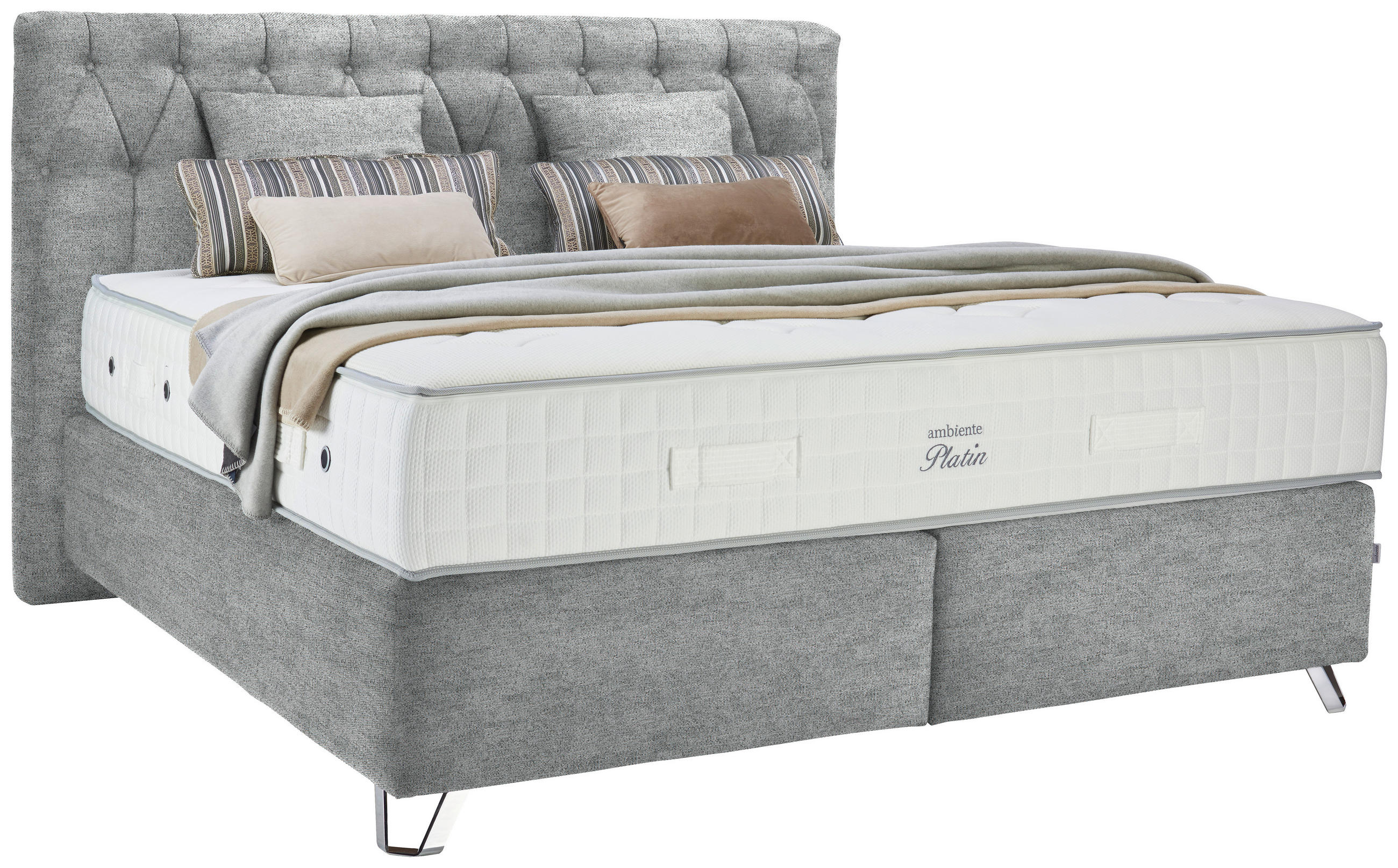BOXSPRINGBETT 180/200 cm  in Grau  - Silberfarben/Grau, Konventionell, Textil/Metall (180/200cm) - Ambiente