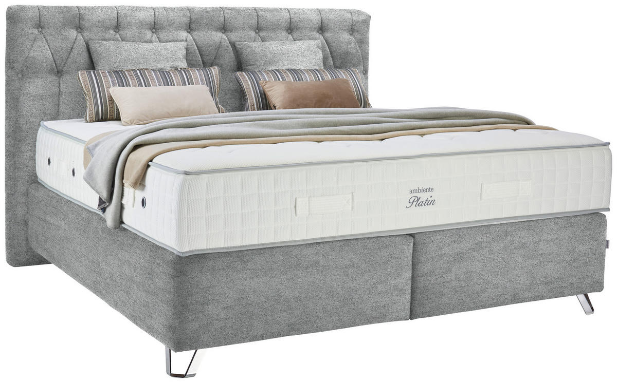 BOXSPRINGBETT 180/200 cm  in Grau  - Silberfarben/Grau, Konventionell, Textil/Metall (180/200cm) - Ambiente