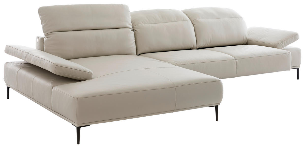 ECKSOFA Greige Echtleder Rücken echt  - Greige/Schwarz, MODERN, Leder/Metall (206/339cm) - Chilliano