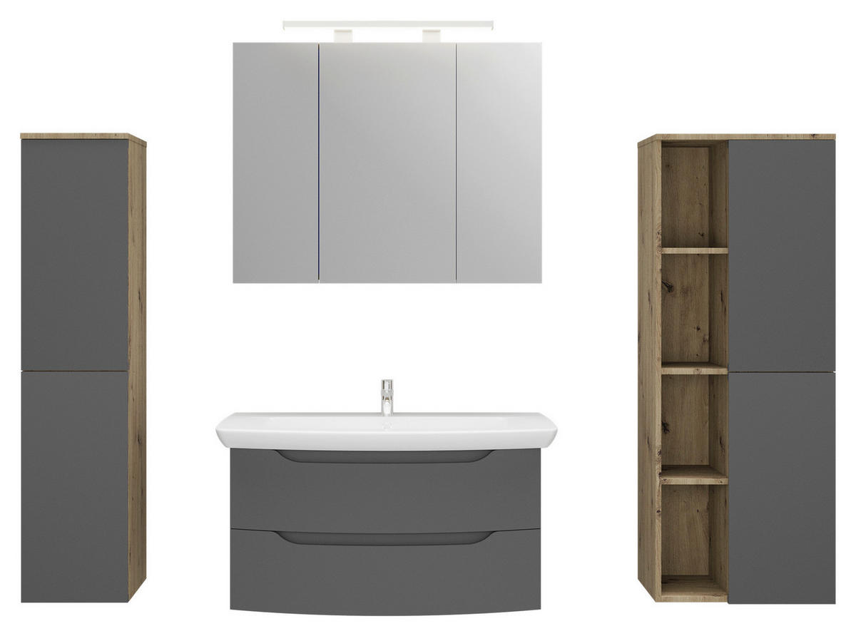 MIDI SKŘÍŇKA, antracitová, barvy dubu, 50/132/32 cm - barvy dubu/antracitová, Moderní, kompozitní dřevo/sklo (50/132/32cm) - Stylife