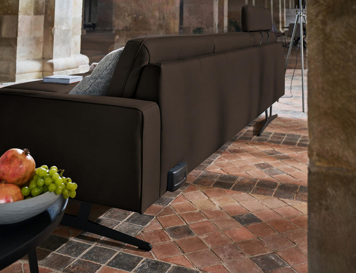ECKSOFA in Echtleder Dunkelbraun  - Anthrazit/Dunkelbraun, Konventionell, Leder/Metall (179/324cm) - Johann Jakob