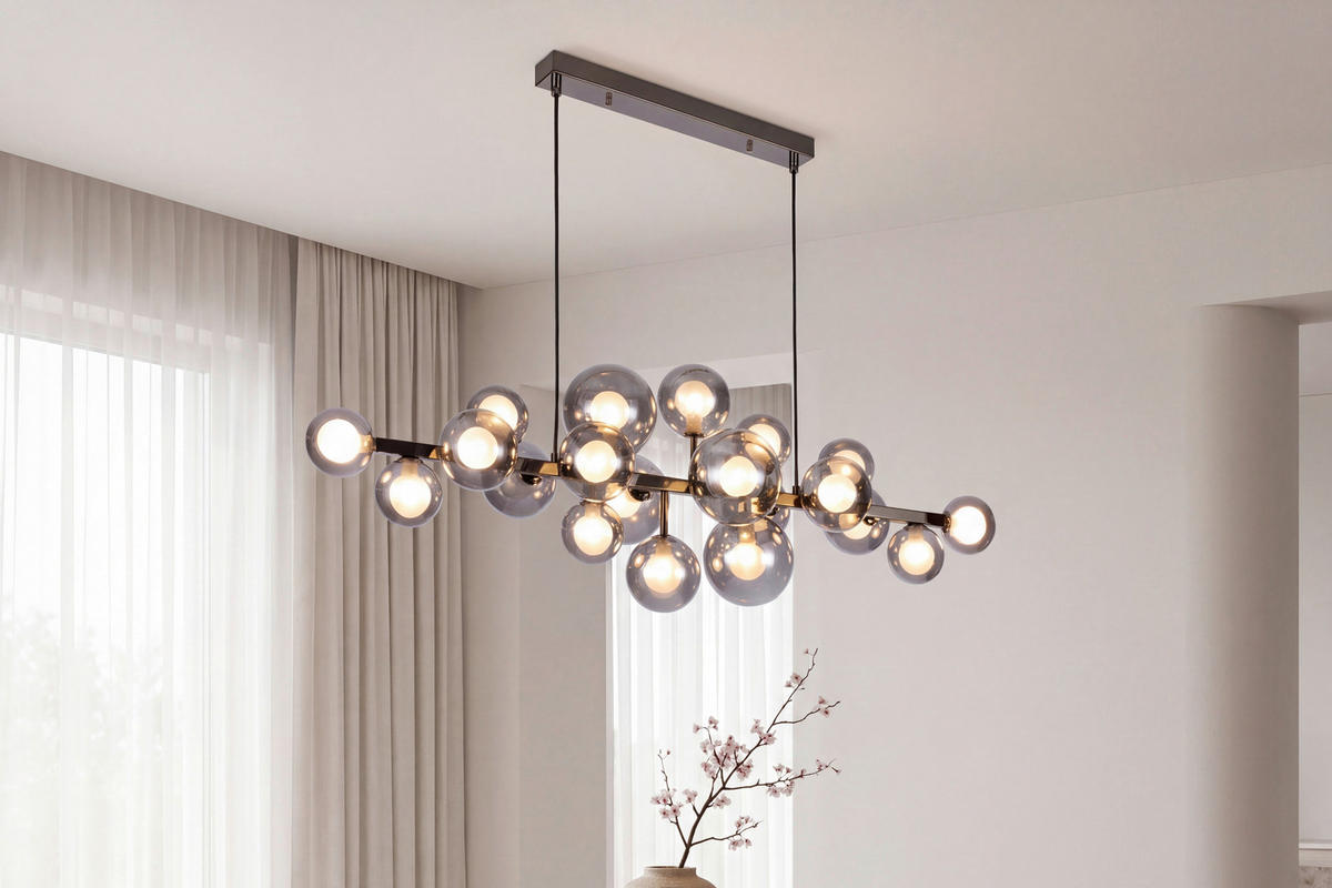 ZÁVESNÉ SVIETIDLO, 120/40/150 cm  - čierny chróm, Design, kov/sklo (120/40/150cm) - Dieter Knoll