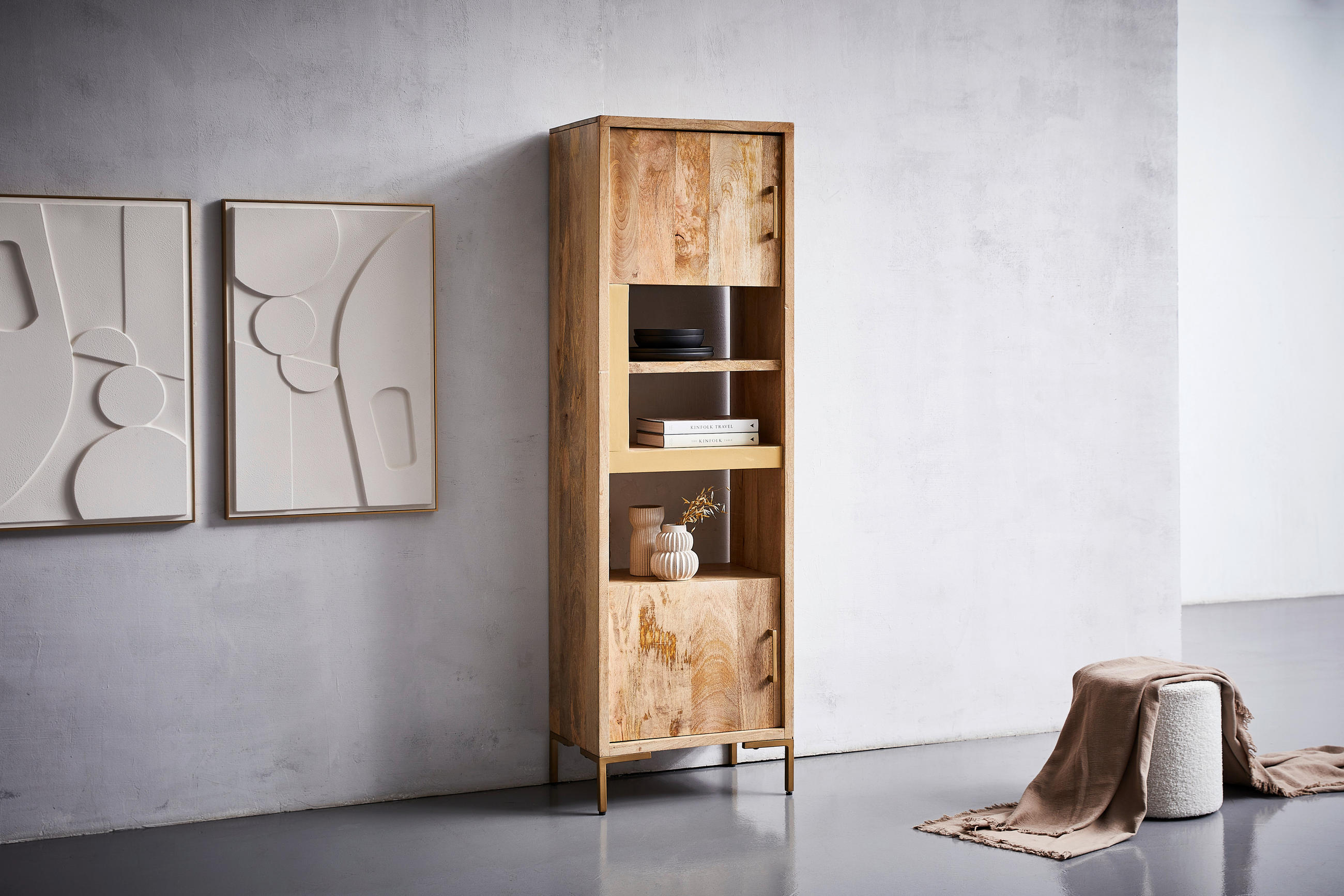 REGAL  58/192/40 cm Naturfarben, Goldfarben  - Goldfarben/Naturfarben, Natur, Holz/Metall (58/192/40cm) - MID.YOU