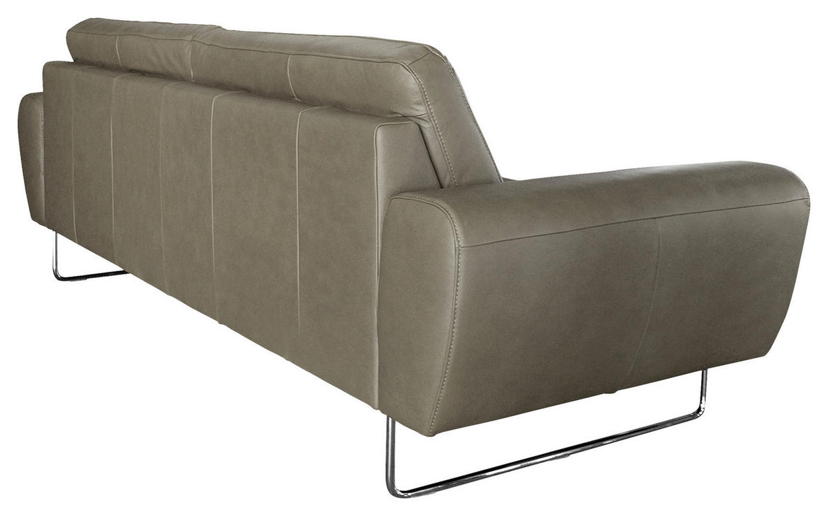 3-SITZER-SOFA Echtleder Grau  - Chromfarben/Grau, Design, Leder/Metall (207/85/92cm) - Livetastic