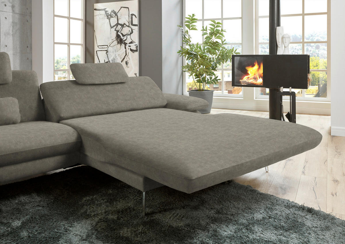 ECKSOFA in Velours Grau  - Schwarz/Grau, Design, Textil/Metall (284/184cm) - Dieter Knoll