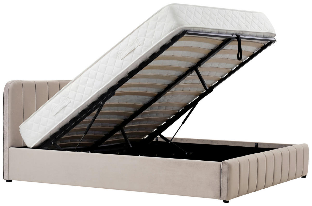 POLSTERBETT 180/200 cm,  in Beige, gepolstertes Kopfteil, Lattenrost, Bettkasten,  - Beige/Schwarz, Design, Holz/Kunststoff (180/200cm) - Boxxx