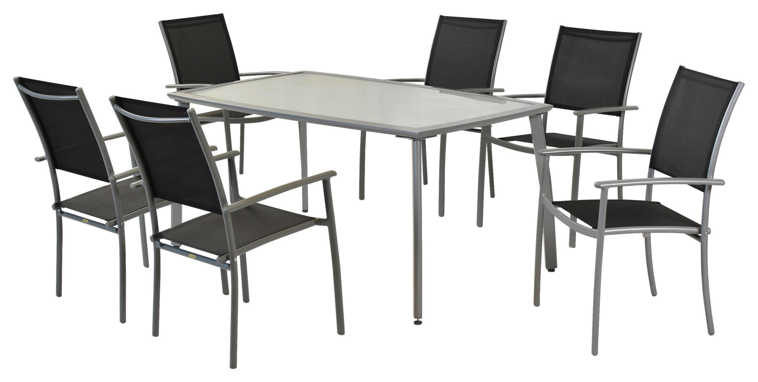 GARTENSET 7-teilig Aluminium 7-teilig  - Silberfarben/Schwarz, MODERN, Textil/Metall - Gardenson
