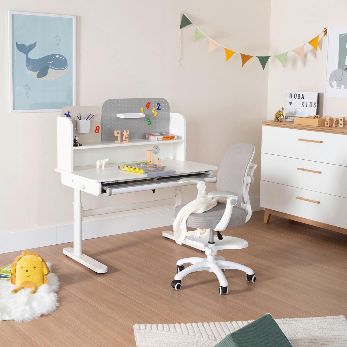 SCHREIBTISCH  Weiß höhenverstellbar  - Weiß, MODERN, Holzwerkstoff/Metall (109,5/62-78/60cm) - Roba