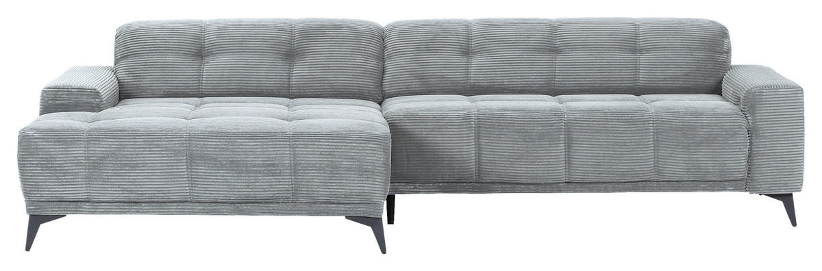 ECKSOFA in Cord Hellgrau  - Hellgrau/Schwarz, Konventionell, Textil/Metall (165/295cm) - Carryhome