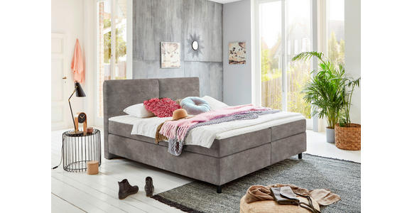 BOXSPRINGBETT 160/200 cm  in Hellgrau  - Hellgrau/Schwarz, KONVENTIONELL, Kunststoff/Textil (160/200cm) - Hom`in