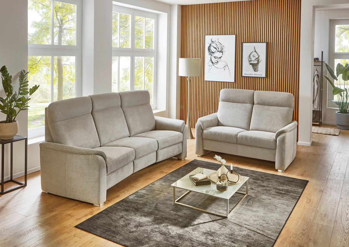 TRAPEZSOFA Flachgewebe Beige  - Beige/Alufarben, Konventionell, Textil/Metall (218/107/103cm) - Beldomo Comfort