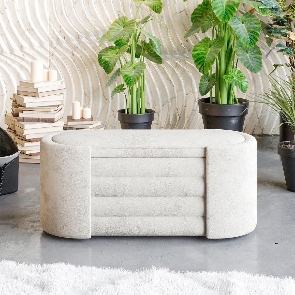 STOPPAD BÄNK i textil cremefärgad  - cremefärgad, Design, textil (105/42/42cm) - Livetastic