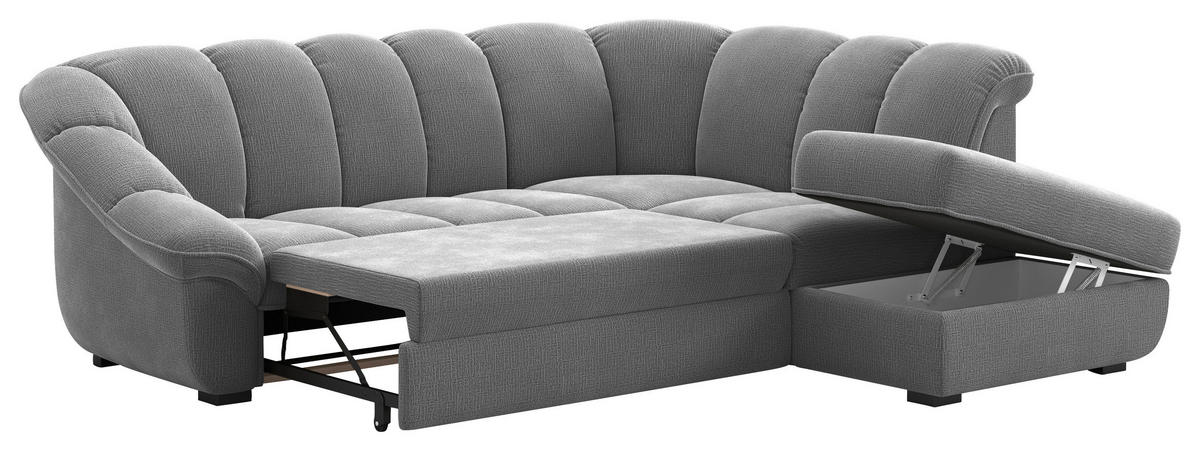 ECKSOFA Anthrazit Chenille Bettkasten, Schlaffunktion, Rücken echt  - Anthrazit/Schwarz, KONVENTIONELL, Kunststoff/Textil (260/222cm) - Welnova