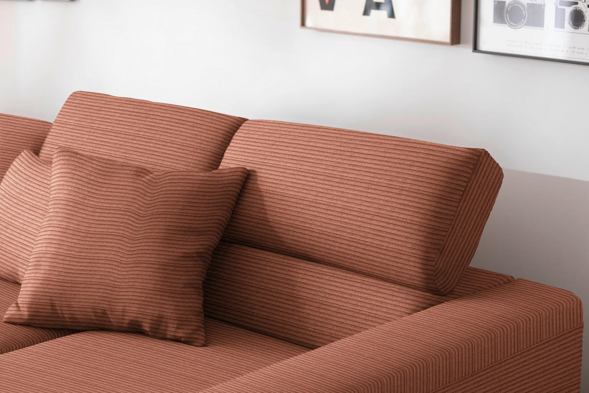 ECKSOFA Cord Rostfarben  - Rostfarben/Schwarz, Design, Textil/Metall (293/215-217cm) - Schöner Wohnen